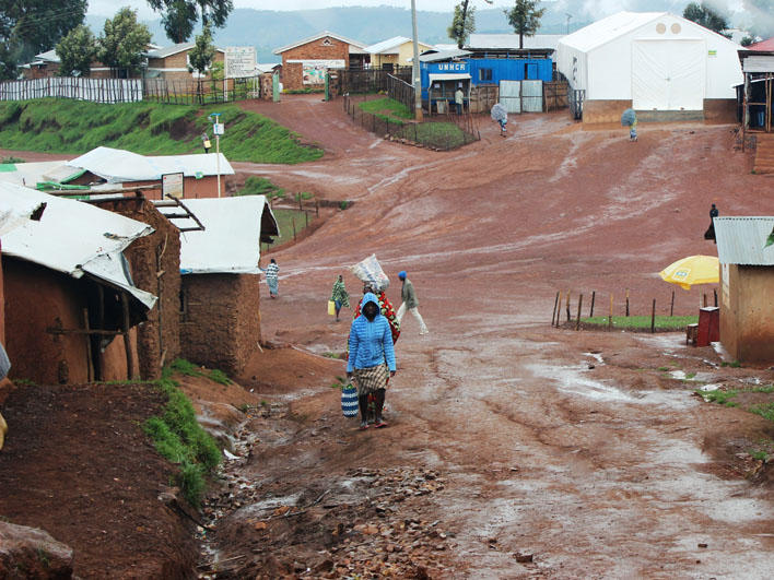 Walking up road in Gihembe camp in Rwanda